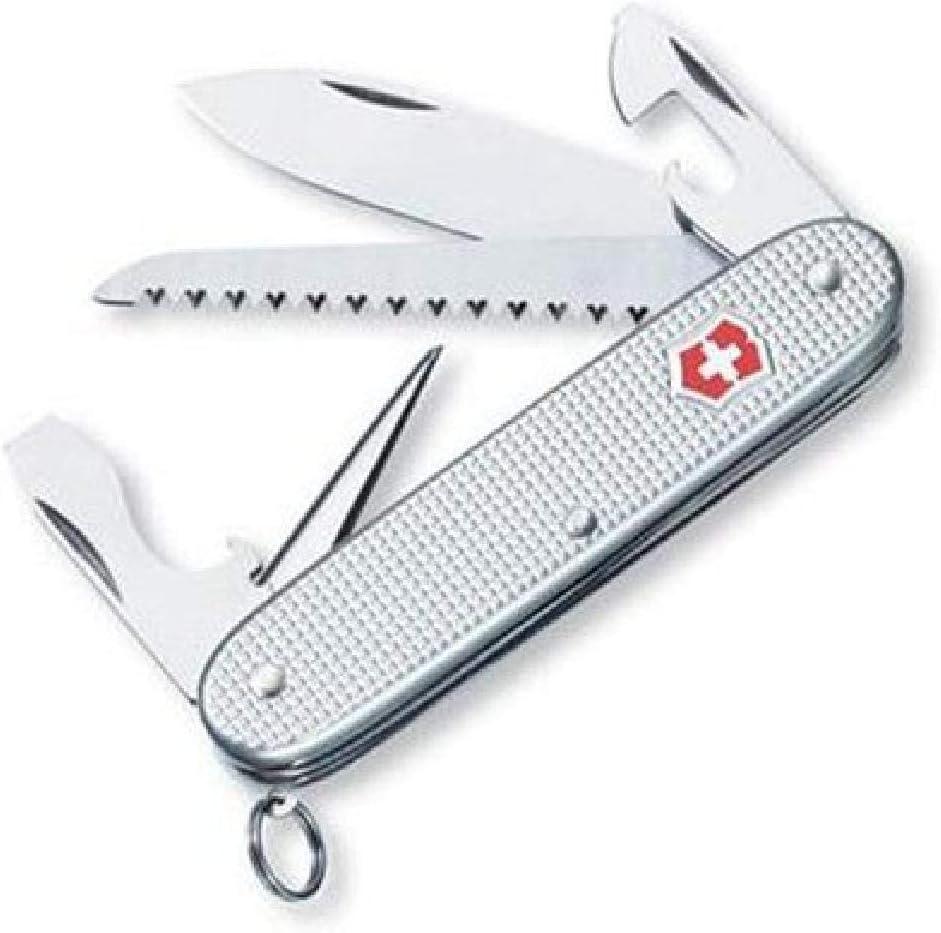 Victorinox Farmer Alox Swiss Army Knife, 9 Functions, Swiss Made Pocket Knife with Large Blade, Screwdriver, Can Opener and Wire Stripper - Silver
