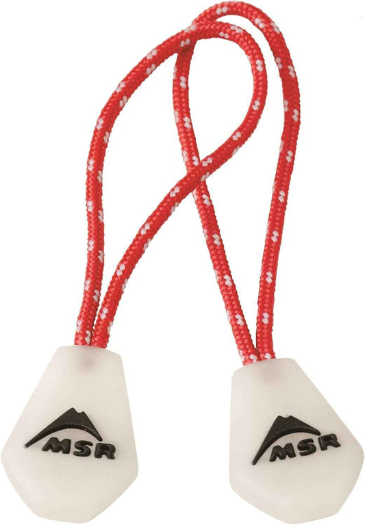 MSR Night Glow Zipper Pulls - 2-Pack Red & White for Easy Visibility