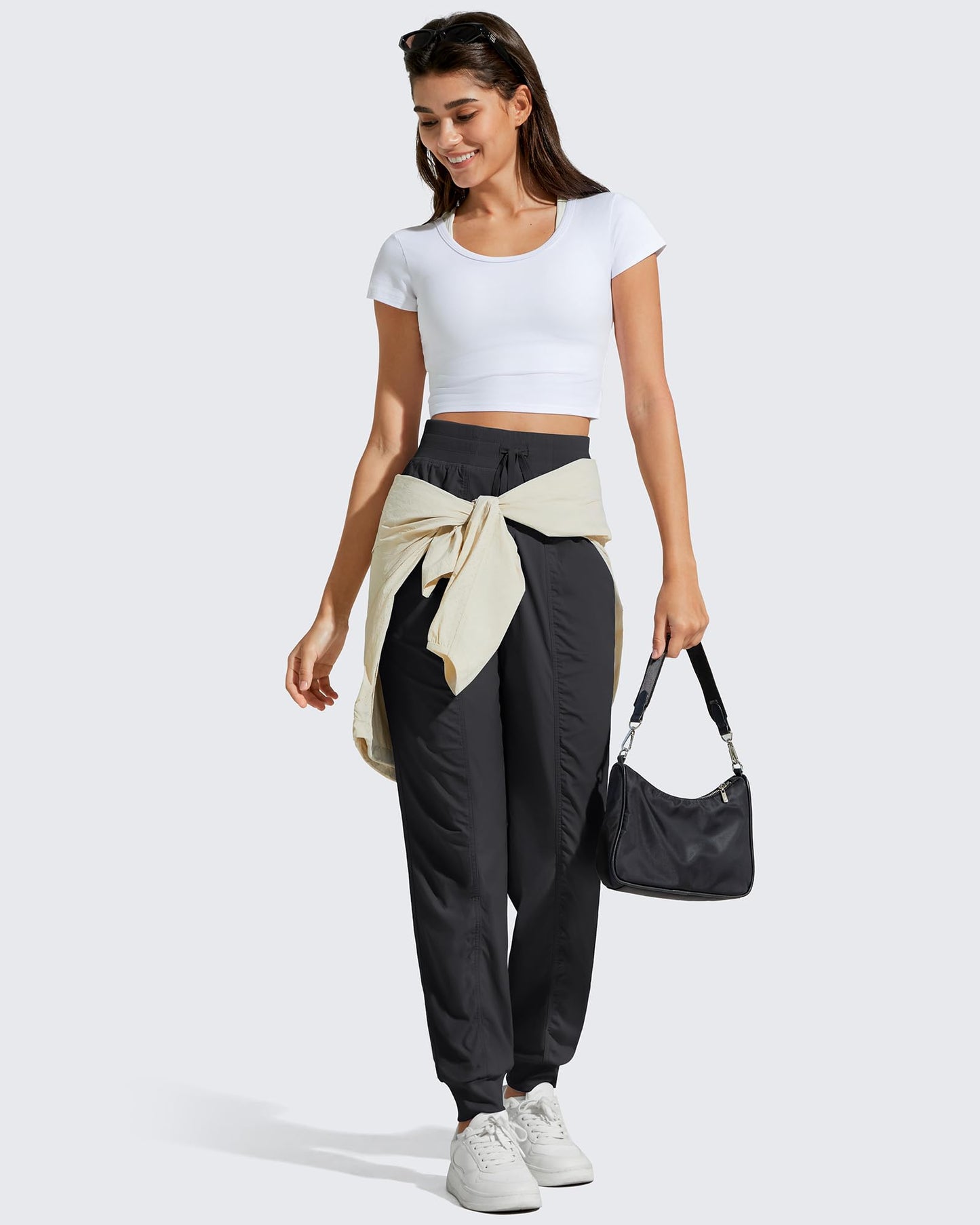 G4Free Women's Jogging Pants with Pockets Elastic Drawstring Workout Sweatpants Soft Stretch Gym Sweats Casual Outdoor (Black,L,31.5")