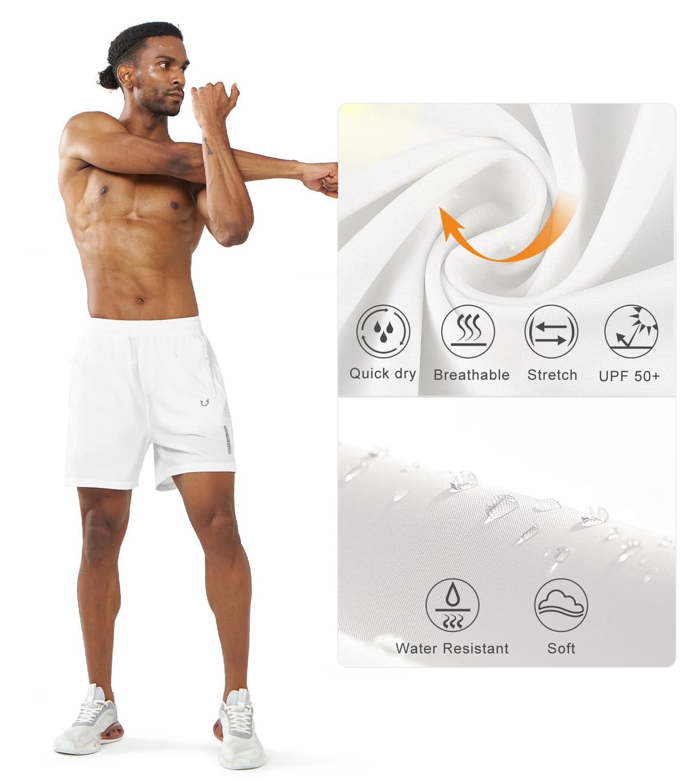 NORTHYARD Men's Athletic Running Shorts Gym Workout 7"/9"/5" Quick Dry Lightweight Sports Basketball Tennis 3 Zipper Pockets WHITE-5inch 2XL