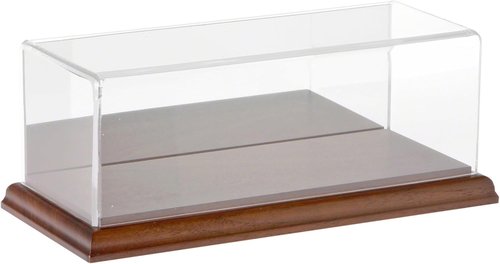 Clear Acrylic Display Case with Hardwood Base - 9" W x 3.5" D x 3" H for Collectibles