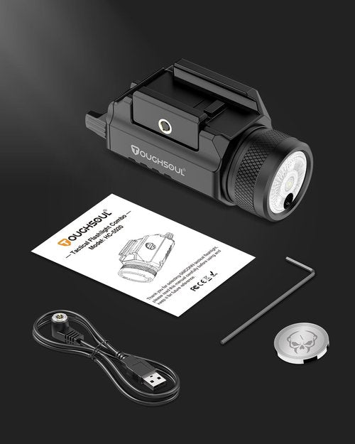 TOUGHSOUL 1200 Lumens Picatinny Rail Mount Pistol Light Green Laser Combo, White LED Flashlight with Green Beam Powered by Built in Rechargeable Battery
