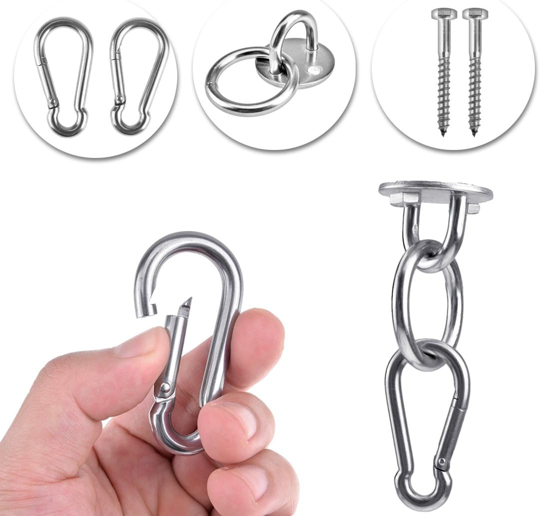 Hammock Hanging Kit, Load Capacity 1400 LBS, Stainless Steel Hooks Heavy Duty Carabiner Set for Hammock Yoga Swing Chair Hook for Indoor, Outdoor, Wall, Trees, Porch