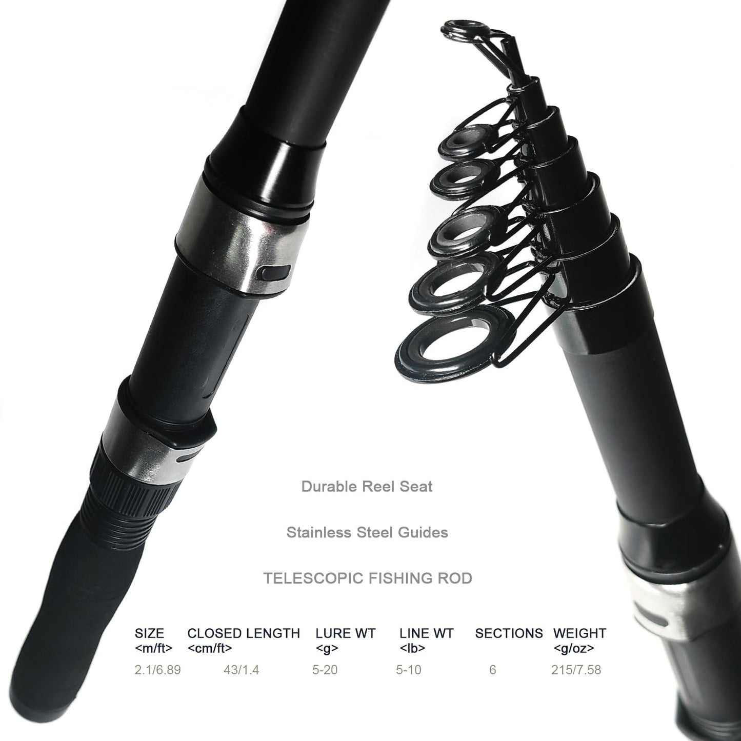 Fishing Rod Reel Combo - 2PCS 6.89ft Collapsible Rods 2PCS Spinning Reels Lures Set Fishing Pliers Carrier Bag for Travel Saltwater Freshwater Fishing Telescopic Fishing Pole Kit