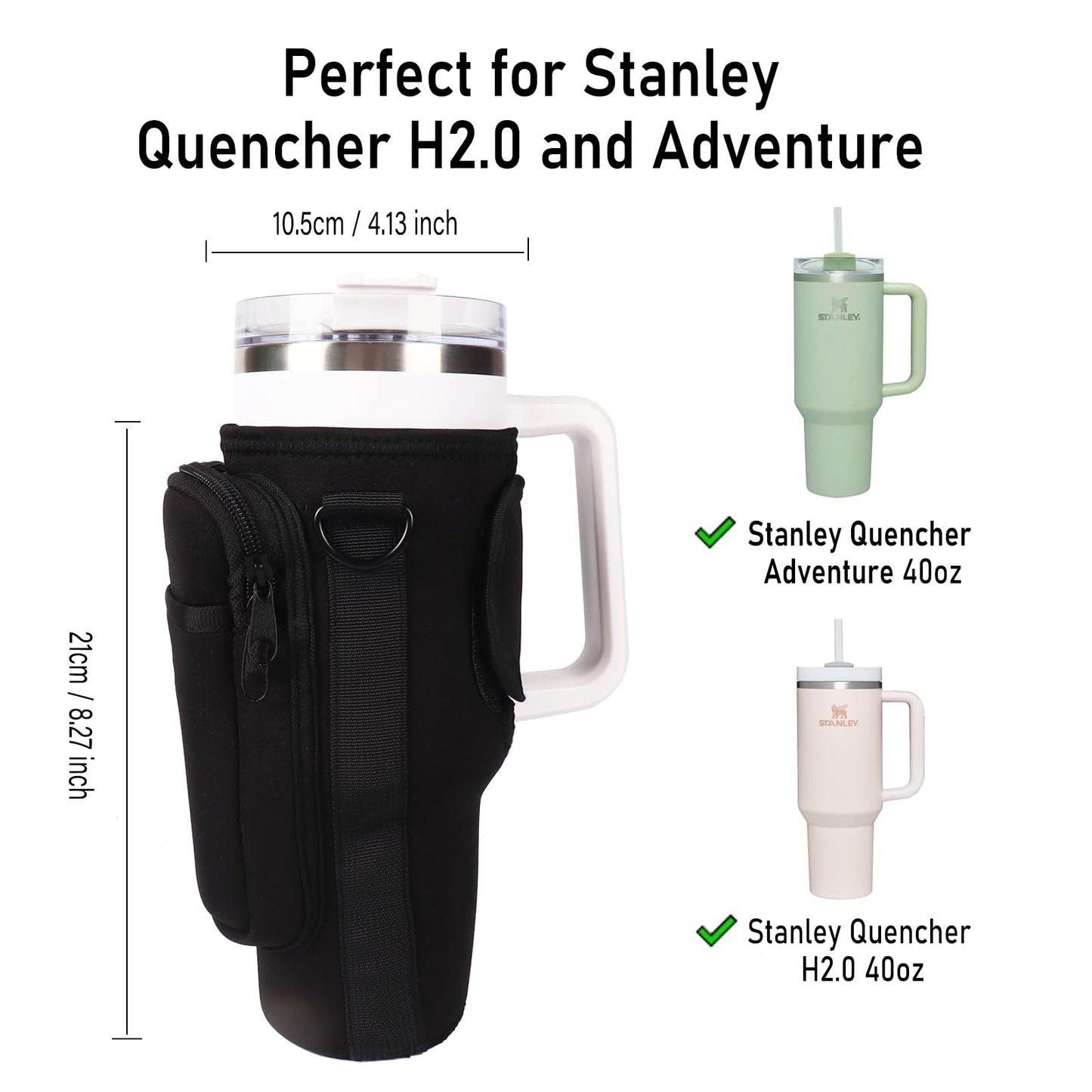 LMYUHONG Water Bottle Carrier Bag Holder for Stanley with Storage Bag,Fits for Quencher Adventure 40oz,H2.0 Stanley Cup Accessories,Bottle Pouch for Hiking Travelling Camping Climbing,Black