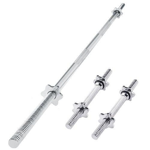 Powenergy 60" Threaded Bar Weight Lifting Barbell and Dumbbell Handle Set Chrome 1 Inch Bar for Hip Thrusts, Squats and Lunges