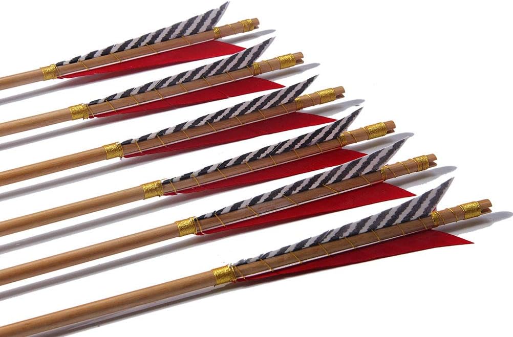 Archery Wooden English Longbow Arrows Practice Targeting Arrow 5.8" Turkey Feathers Fletching with Bullet Points for Recurve & Traditional Bow