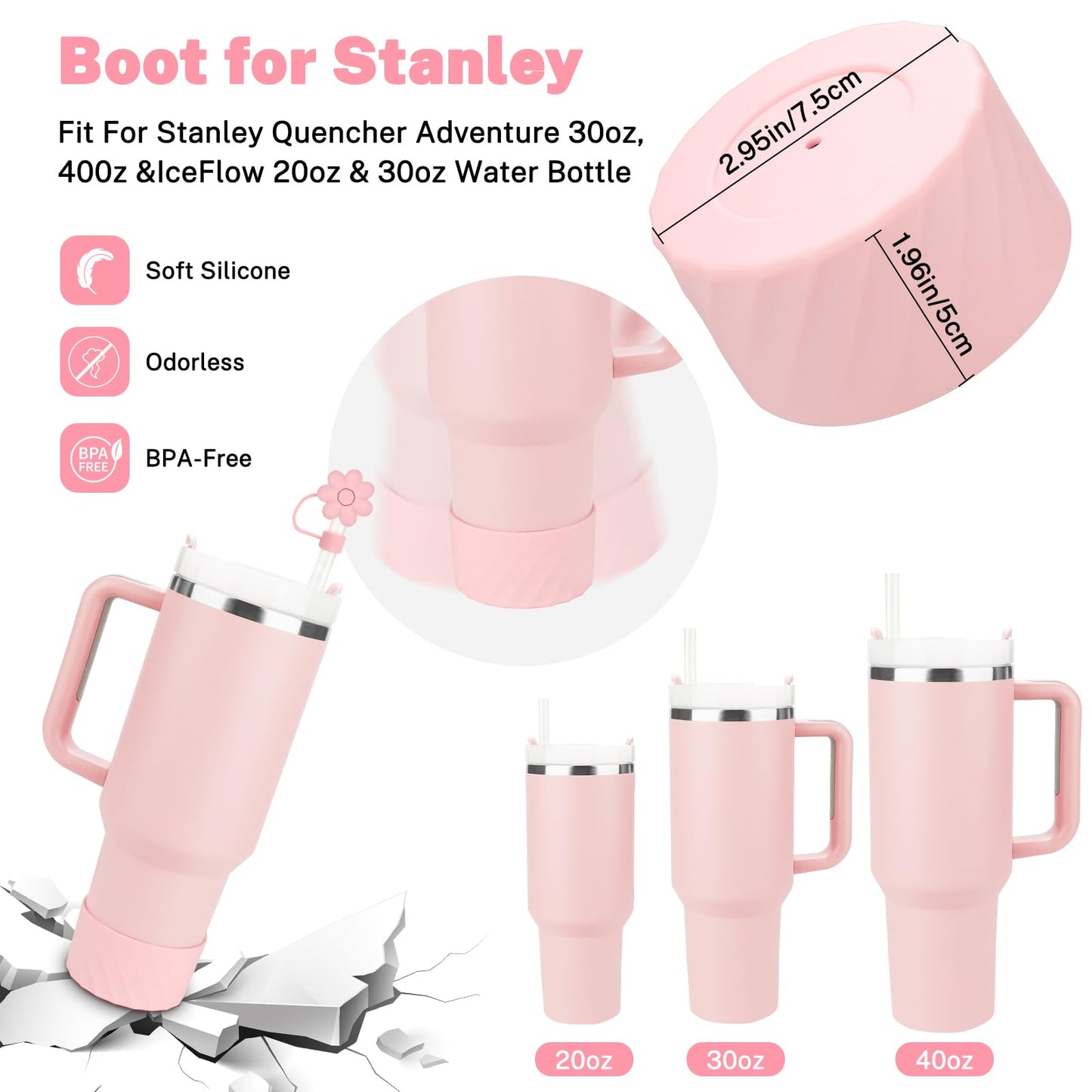 9PCS Cup Accessories for Stanley 40oz Tumbler Including 2 Straw Covers, 2 Replacement Straws, 1 Straw Brush, 1 Silicone Spill Proof Stopper set (Pink)