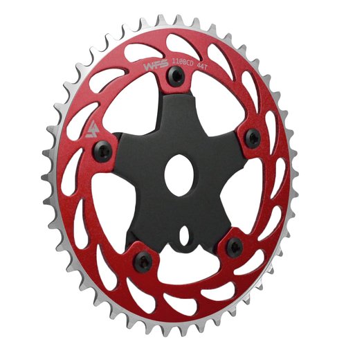 WFS Helix Chainring w/Spider Sprocket 44T 1/8" 110mm BCD 5 Arm Hole Old School BMX, Red, WFS3068-BO