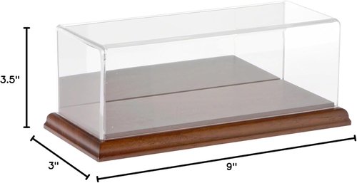 Clear Acrylic Display Case with Hardwood Base - 9" W x 3.5" D x 3" H for Collectibles