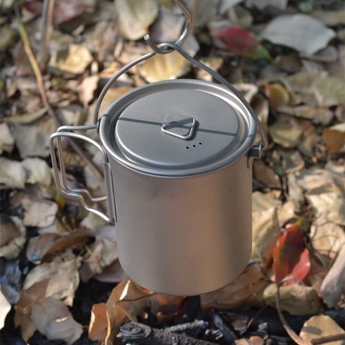COMTAI 750ml/26oz Titanium Camping Pot with Lid and Foldable Handle, Ultralight Camping Mug for Hiking, Backpacking, Outdoor Cooking, and Travel