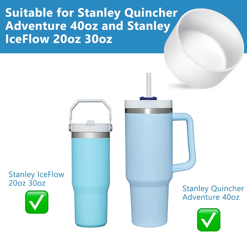 AUAUY 1 Pc Protective Silicone Boot for Stanley Quencher Adventure 40oz, Anti-Slip Bottom Silicone Sleeve Cover for Stanley IceFlow 20oz 30oz Sport Water Bottles, Stanley Cup Accessories, White