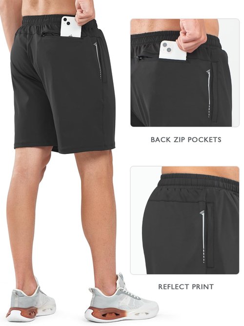 NORTHYARD Men's 7" Gym Shorts Knit Athletic Tennis Shorts for Men with Zipper Pockets for Workout Athletic Training Black M