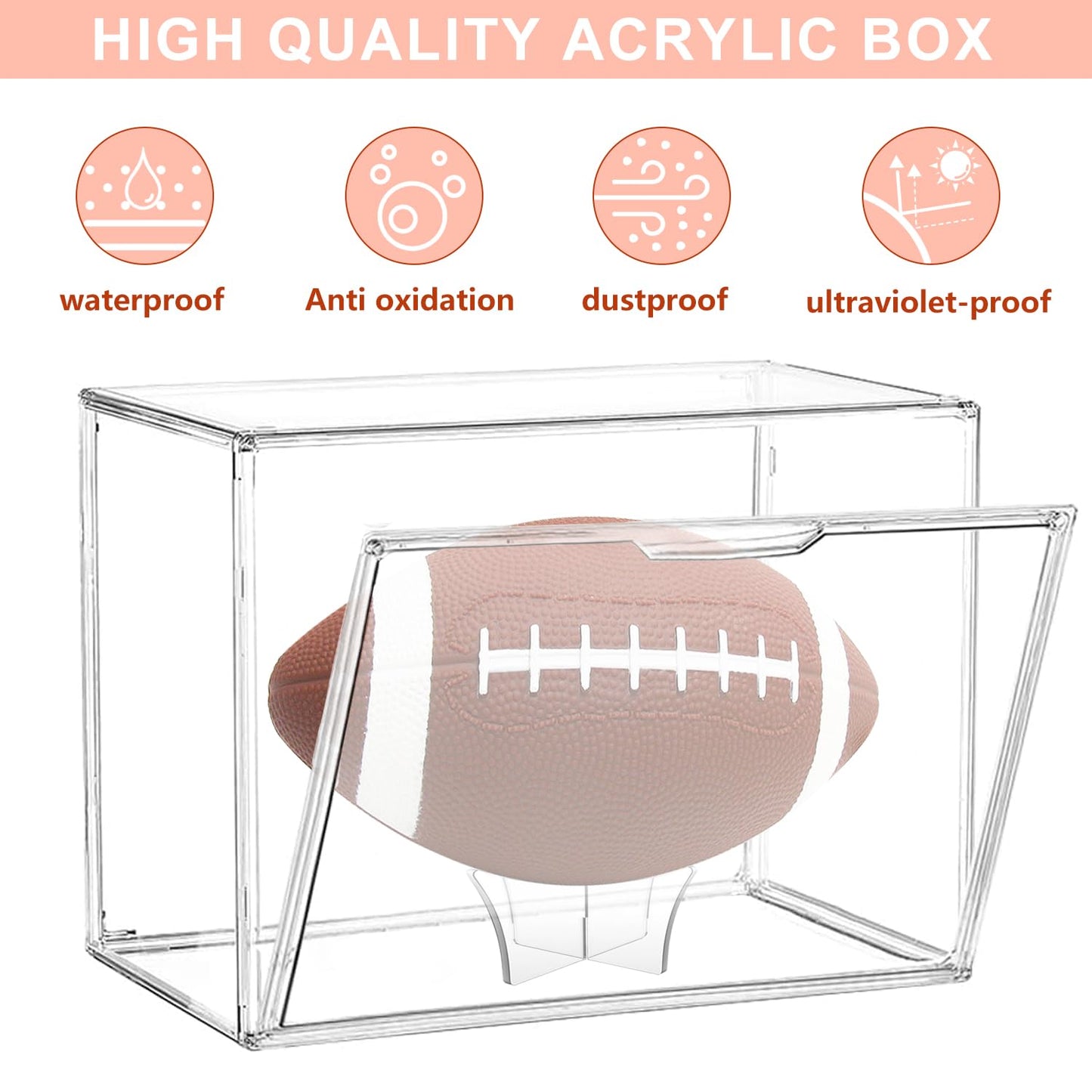 Football Display Case, Acrylic Football Display Case, Football Holder Case with UV Protection, Professional Grade Stackable Football Display Box Full Size (1PC)