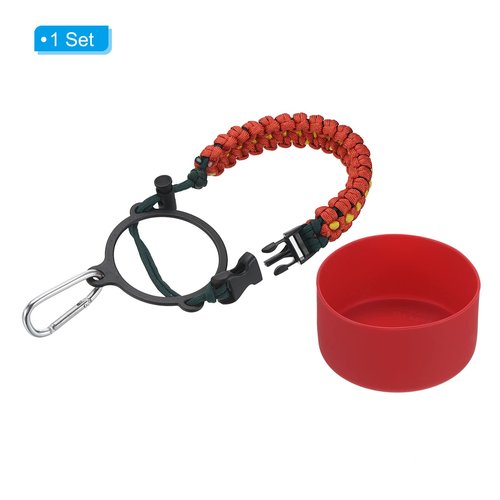 PATIKIL Water Bottle Holder, Paracord Handle Carrying Lanyard Strap Carrier with Ring for 32oz to 40oz Wide Mouth Bottles, Red