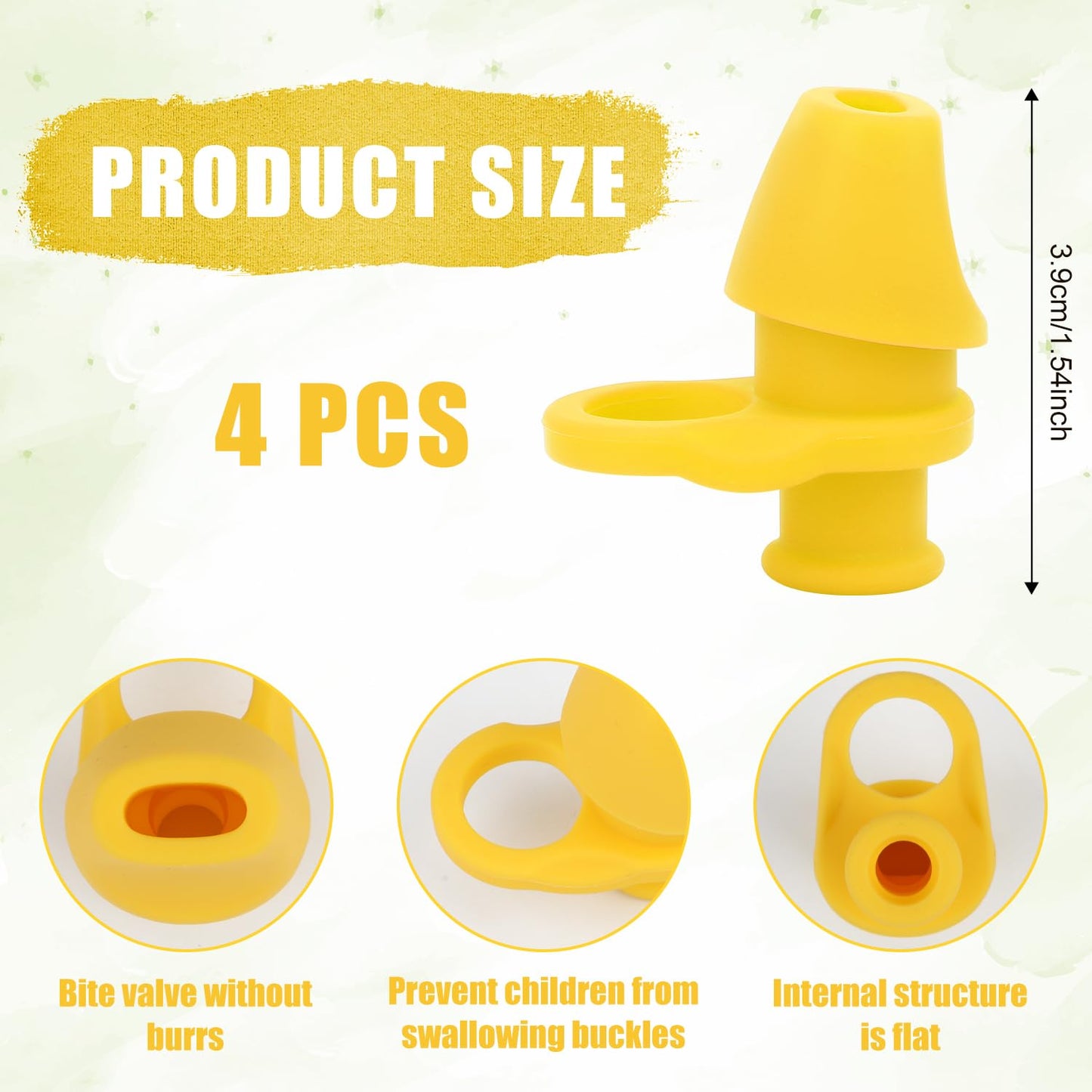 4pcs Bite Valve Replacement for Ello Emma 14oz Kids Water Bottle, Silicone No BPA Water Bottle Spout Replacement Compatible with Ello Kids Colby 12oz Water Bottle (Yellow)