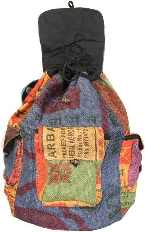 DharmaObjects Recycled Jute Rice Bag Backpack Hand Made Nepal