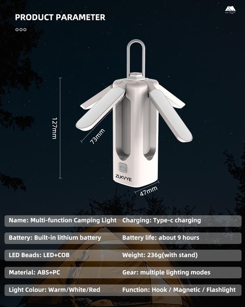 ZUKVYE Rechargeable LED Camping Lantern - Waterproof Tent Light with 8 Light Modes, Camping Essentials, Portable Lantern Flashlight for Camping, Hurricane, Emergency, Hiking, Fishing