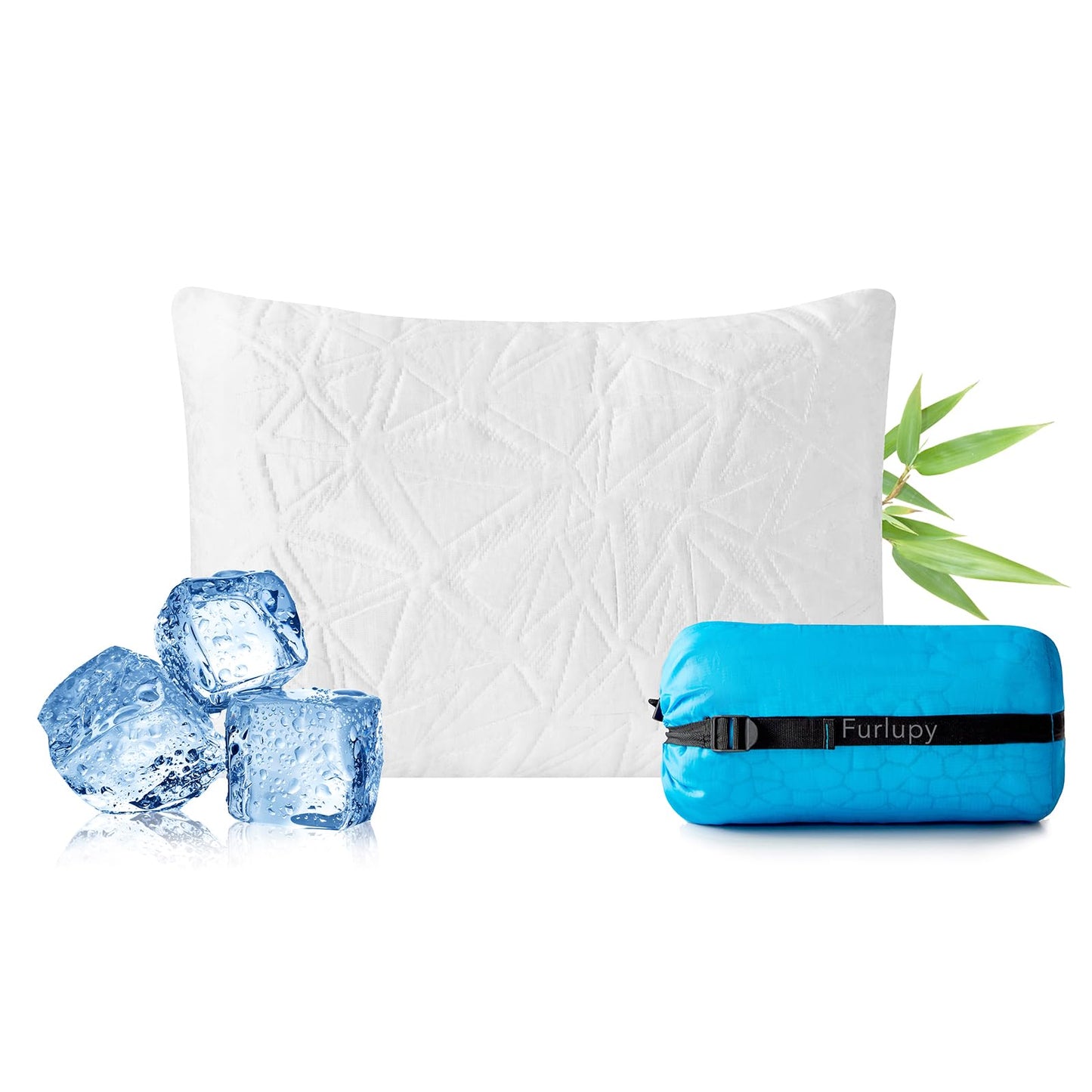 Furlupy Small Shredded Gel Memory Foam Pillow，Camping Pillow Travel Pillow- Adjustable for Contoured Support -Portable Ideal for Backpacking, Camping, Travel, Car, Airplane,Office Nap