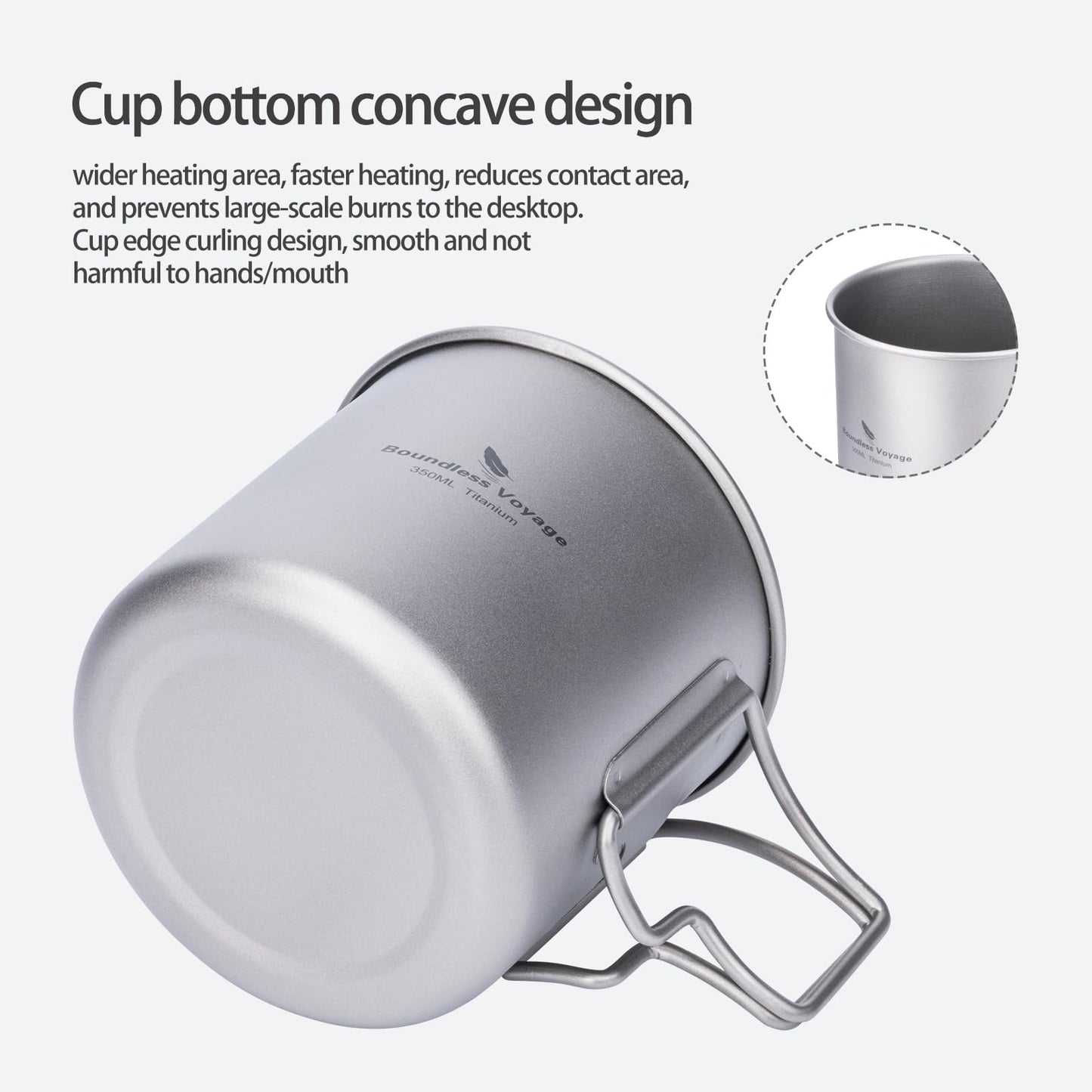 iBasingo 350ml Titanium Cup with Lid Foldable Handle Single-walled Camping Mug Lightweight Portable for Outdoor Drinking Drinkware US-Ti3058D