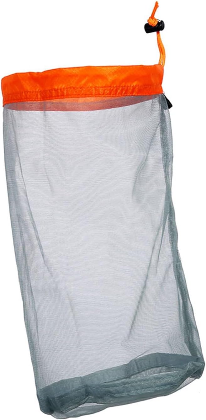 Mesh Stuff Sack Light Weight Nylon Mesh Drawstring Storage Bag for Travelling Hiking Camping Stuff Storage(Orange M)