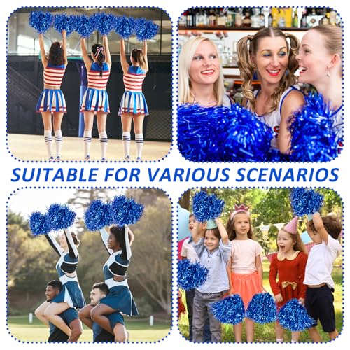 Blue Metallic Cheerleader Pom Poms with Baton Handle - 100PCS Sports & Dance
