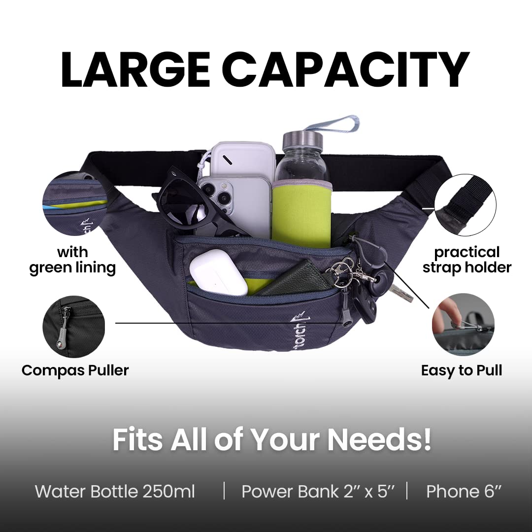 TORCH Fanny Pack for Men Crossbody - Waist Bag for Women with Compass Survival & Secret Pocket, Shoulder Bag Men Women for Travelling, Workout, Running, Outdoor - Hamura (Grey)