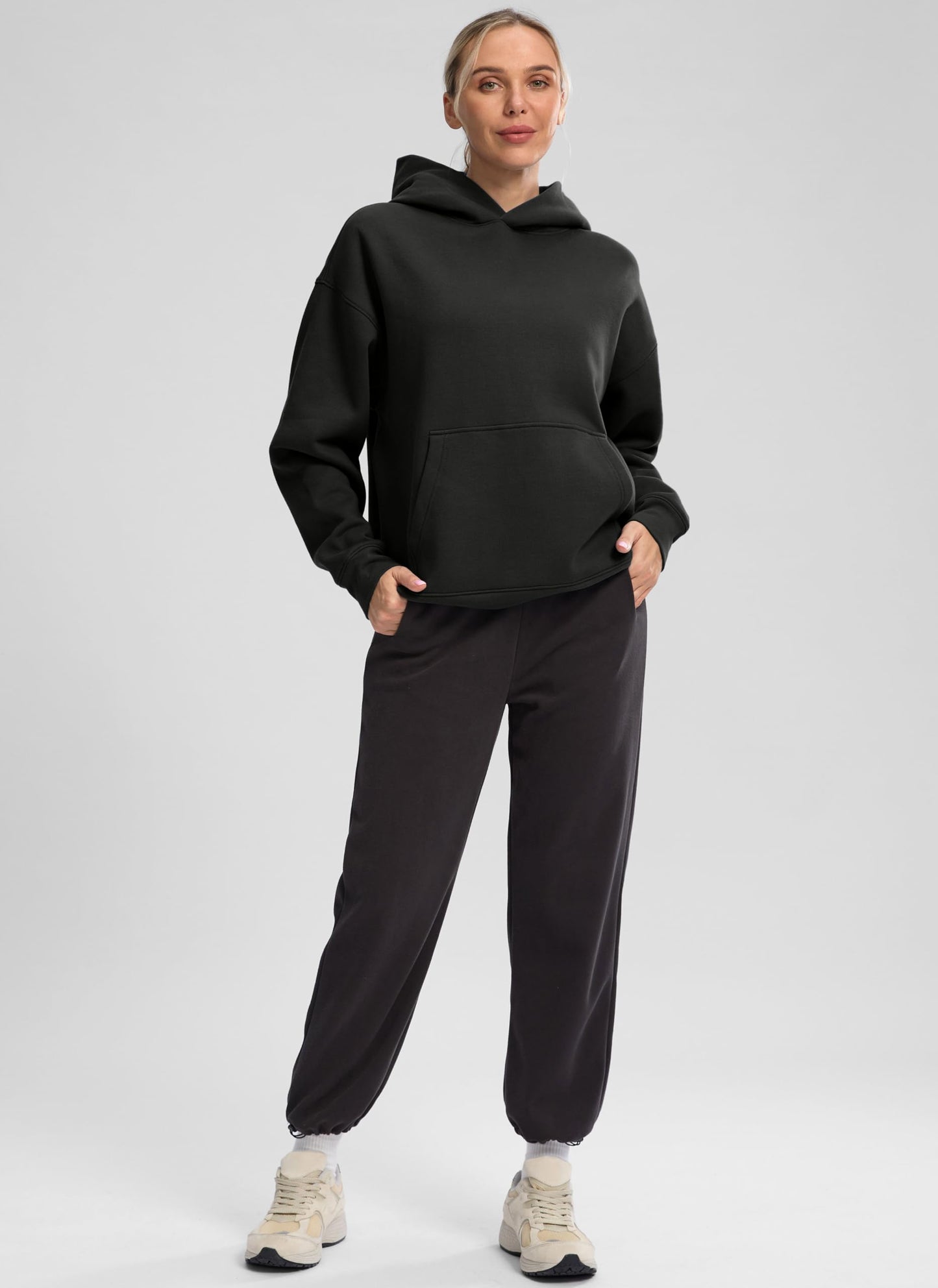 G Gradual Hoodies for Women Oversized Fleece Sweatshirt with Pocket Loose Fit Casual Athletic Workout Pullover, Black, Medium