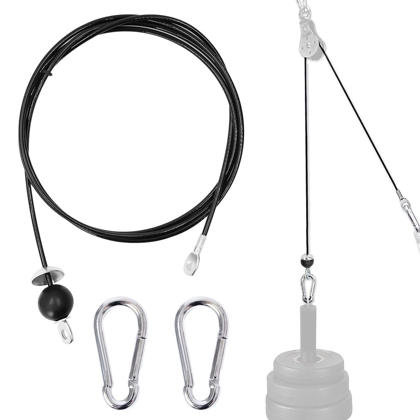 Favuit Fitness Pulley Cable, Gym Replacement Cable Heavy Duty Steel Wire Rope Fitness Cable Pulley System Attachments Home Gym Machine Equipment Workout Accessories (79IN)