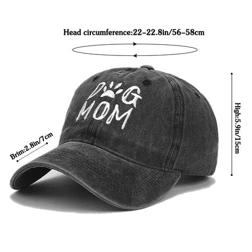 Dog Mom Hat Black Baseball Cap for Women Adjustable Vintage Washed Cotton Distressed Baseball Snapback Caps