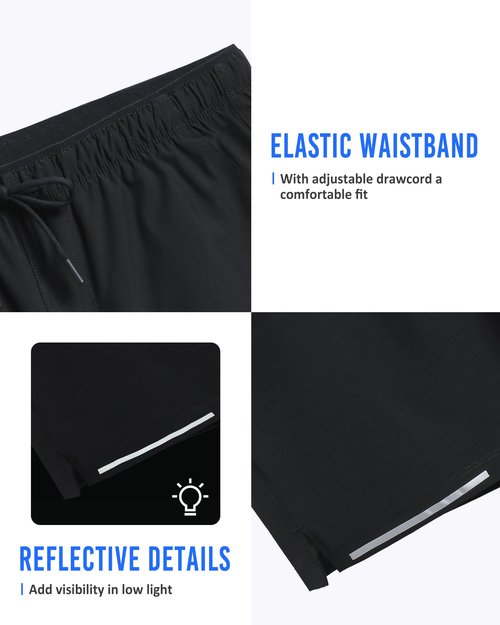 maamgic Mens Running Shorts Workout 6" Marathon Lightweight Quick Dry Gym Shorts with Zip Pocket Black Large