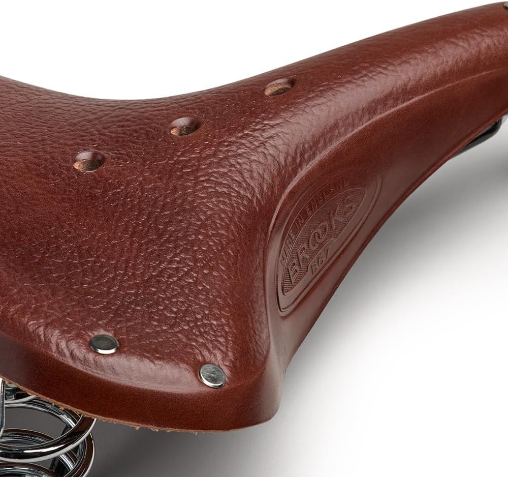 Brooks England B67 Short, Leather Bike Saddle with Suspension Springs