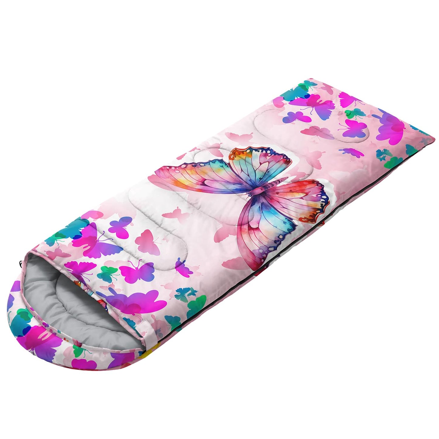 HOSIMA Pink Butterfly Sleeping Bags for Girls,Animal Theme Camping Sleeping Bag for Kids Boys Girls,Waterproof Ultralight Sleeping Bags & Camp Bedding Suitable for All Seasons.