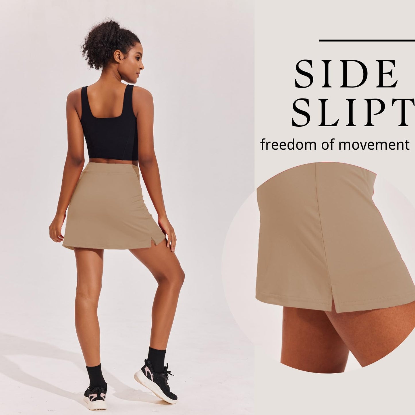 Ekouaer High Waisted Skort for Women 16 Inch Silicone Grippers Golf Skirts for Woman Workout Skirt Tennis Skirt,Khaki Small