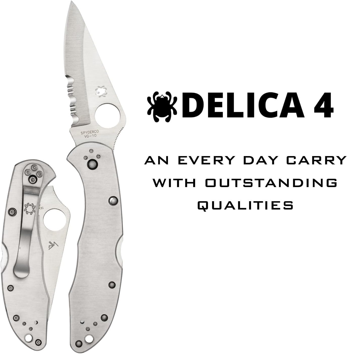 Spyderco Delica 4 Signature Knife with 2.95" Saber-Ground VG-10 Steel Blade and Durable Stainless Steel Handle - C11P