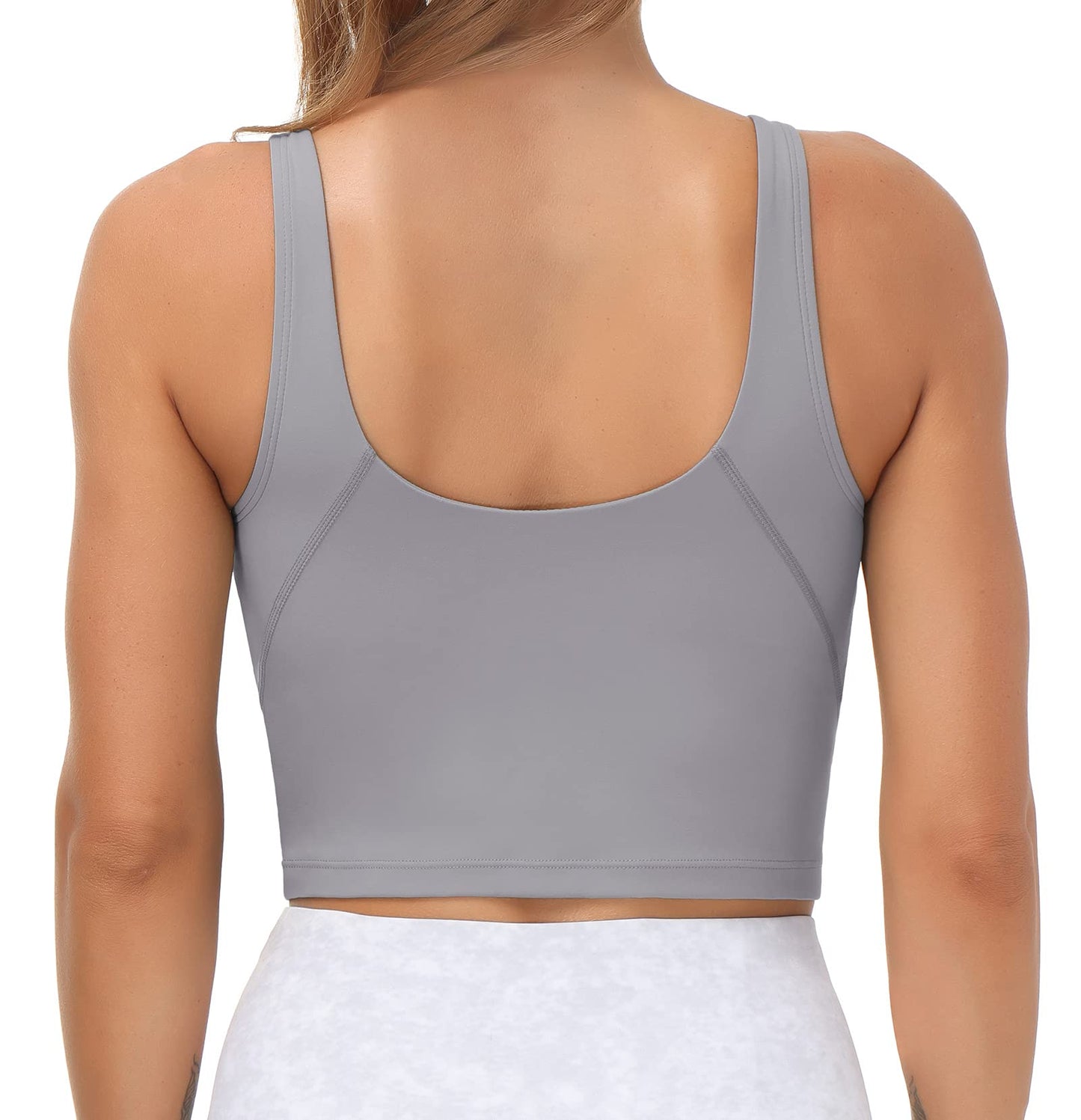 Women’s Longline Sports Bra Wirefree Padded Medium Support Yoga Bras Gym Running Workout Tank Tops (Lavender Grey, Medium)