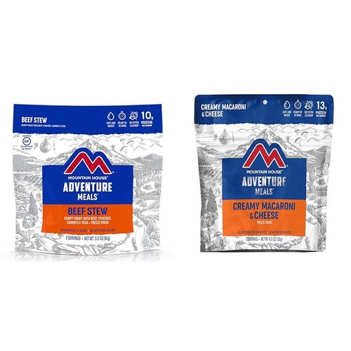 Mountain House Beef Stew & Creamy Macaroni & Cheese | Freeze Dried Backpacking & Camping Food | 2 Servings Each