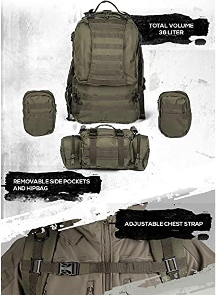Mil-Tec Assembly 36 L Defense Packs, Olive Drab, 36L, 14045001