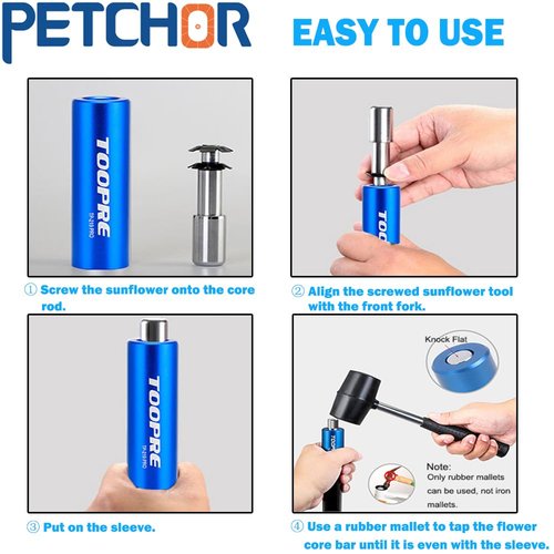 PETCHOR Bike Bicycle Fork Star Nut Setting Tool, MTB Star Nut Tool with 2 Spare Special Screws and 3 Star Nuts, Blue（for 7/8",1",1-1/8"）