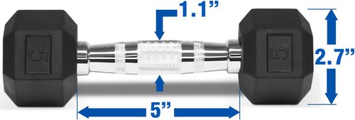 Dumbbell - Rubber Hex - 5lbs