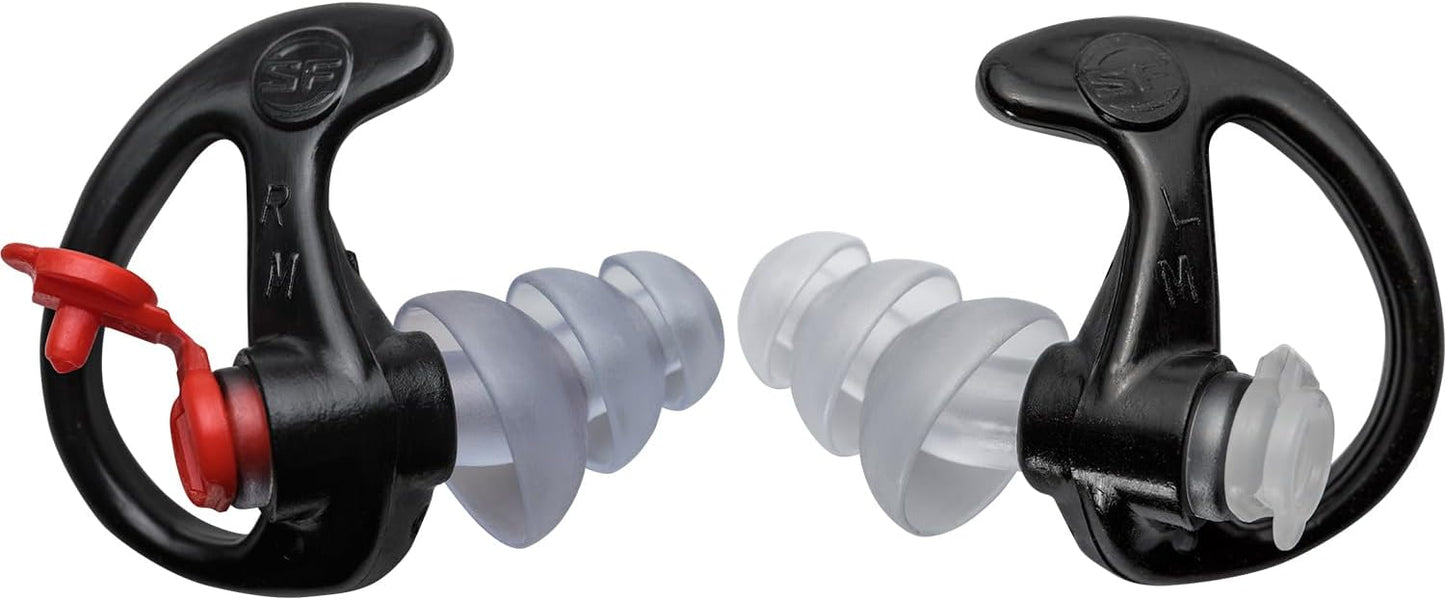SureFire EP4 Sonic Defenders Plus filtered Earplugs, triple flanged design, reusable, Black, Medium