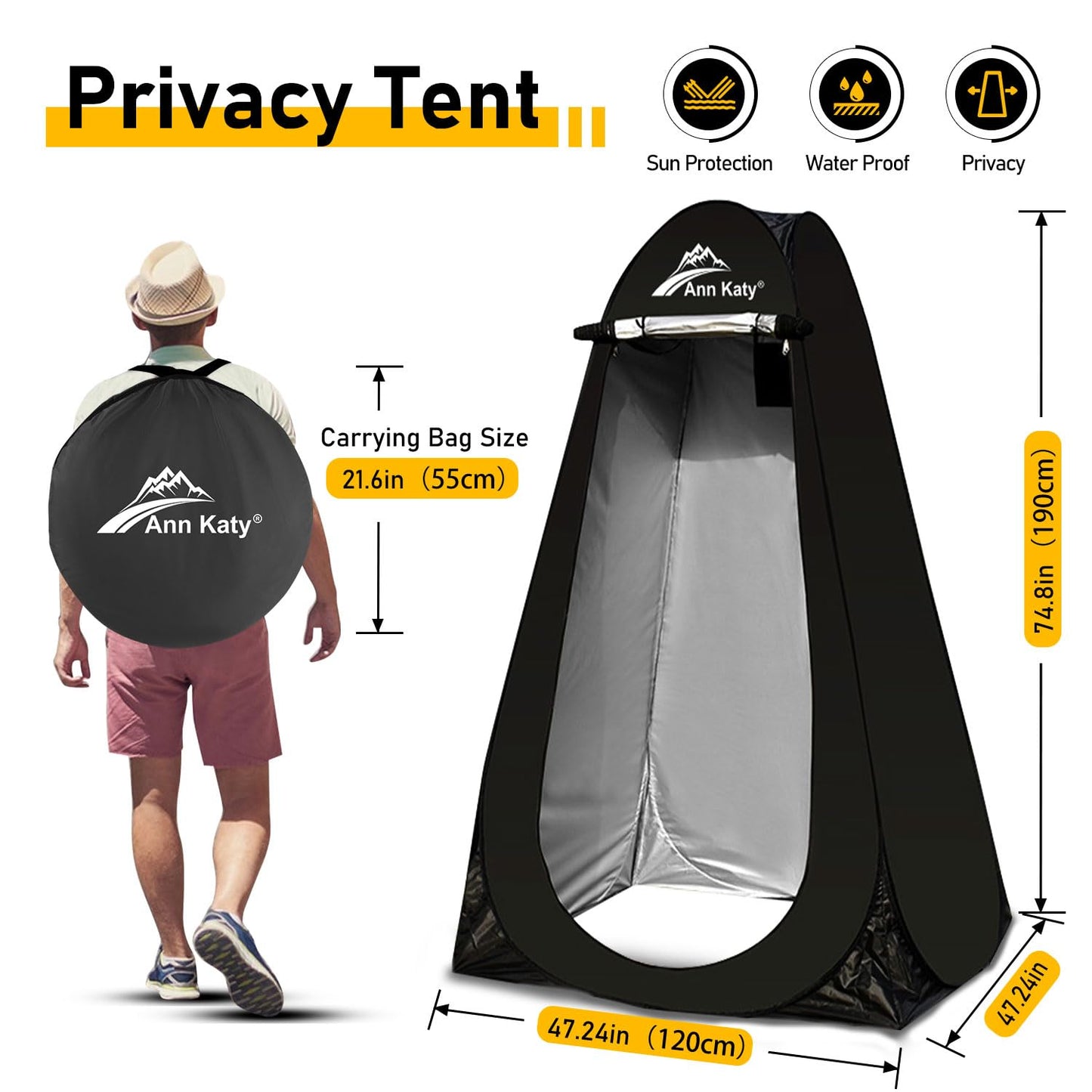 Ann Katy Portable Toilet with Pop Up Privacy Tent,XL Large Portable Toilet for Adults, Outdoor Camping Shower Tent Changing Room Emergency Folding Potty Tent Kit with Carry Bag for Camping/Hinking