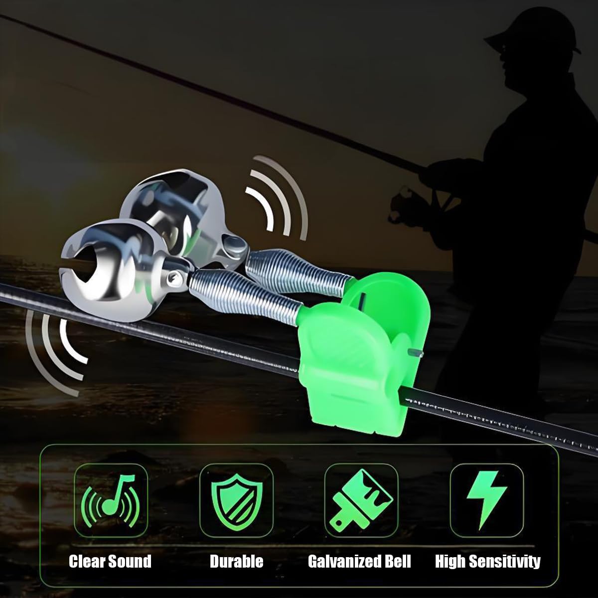 Fishing Bells for Rods - Extra Loud Dual Alert Alarm Clips for Fishing Rods, Types of Fishing (10Pcs)