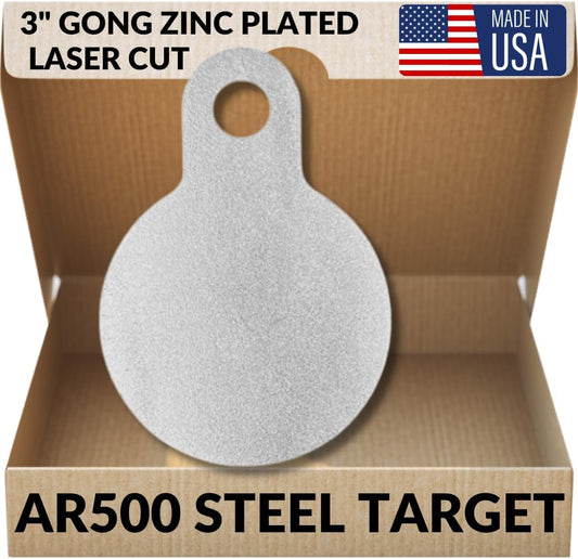 AR500 Steel Shooting Targets - 9mm Pistol & Handgun Gong - 1/4 Inch Laser Cut, Zinc Plated