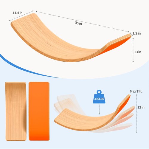 edutree Wooden Wobble Balance Board for Kids, 35 Inch Balance Beam Rocker Board for Toddlers Adults, Montessori Waldorf Learning Toys for Yoga Exercise