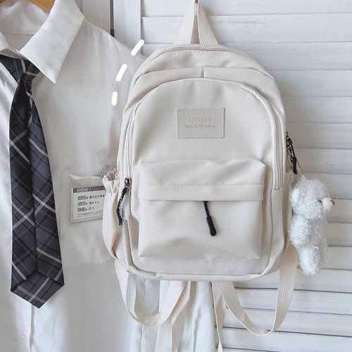 sveter Aesthetic White Backpack for Adults Lightweight Book bag with Bear Pendant and Pins,White