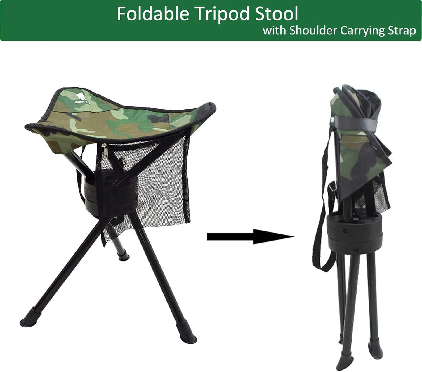 GEERTOP Portable Camping Swivel Folding Stool Seat Foldable Camp Tripod Chair Outdoor Survival Gear for Hiking Fishing Hunting Travel