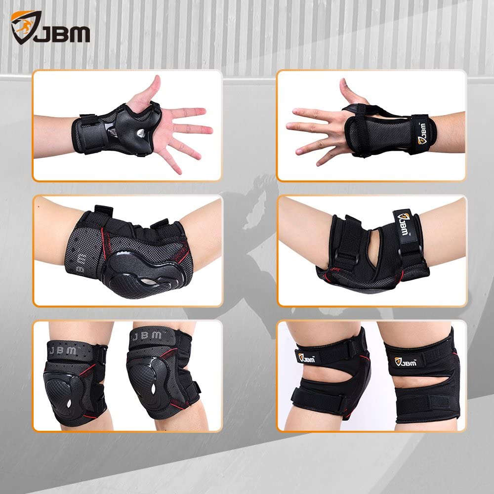 JBM Protective Gear Set for Teens & Adults - Knee Pads, Elbow Pads & Wrist Guards for Biking, Skateboarding & Scootering