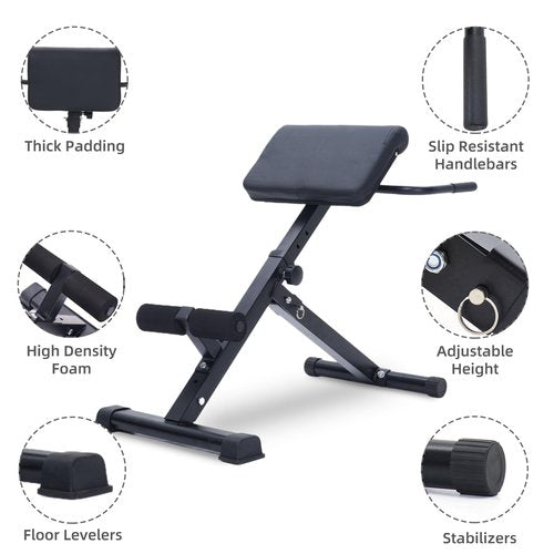 WELAST-Foldable Roman Chair - Adjustable Angle and Height Super Extended Bench - Multi functional Exercise Bench - Home Gym - Suitable for Hip and Abdominal Muscle Exercise