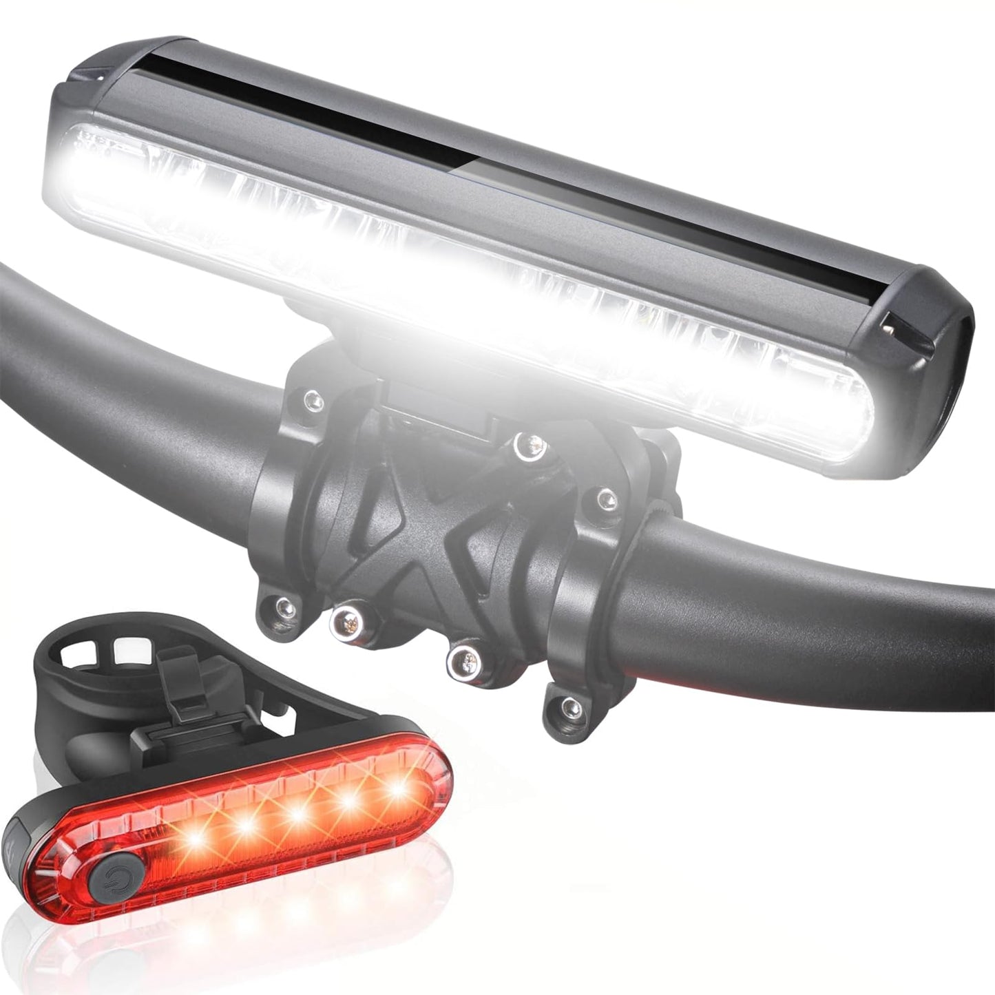 AKALATE Ultra Bright Bicycle Lights Front and Rear, Powerful USB Rechargeable Bike Light Set, Aluminum Alloy Bike Headlight and Back Taillight for Night Riding, Waterproof LED Light for Mountain Bike